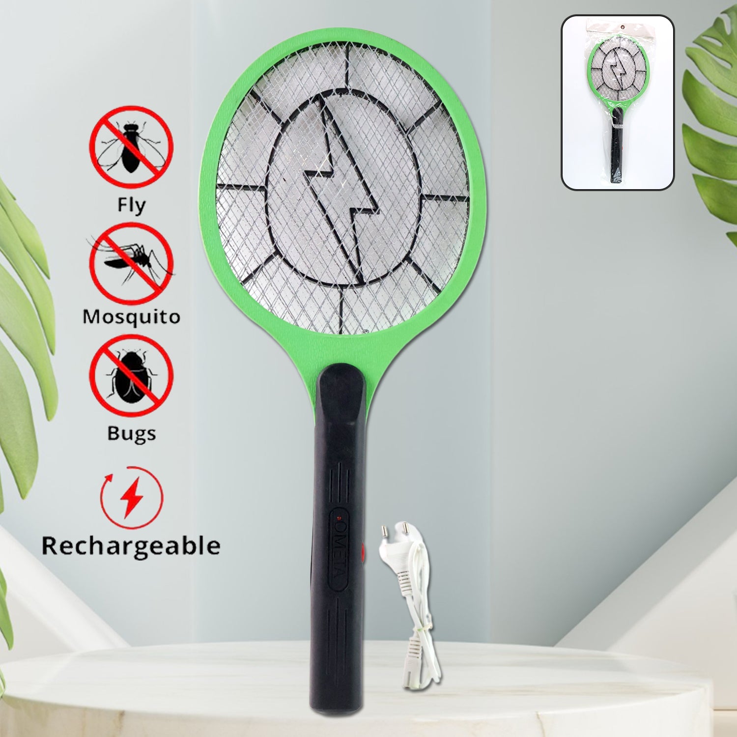 Green Rechargeable Electric Mosquito Killer Racket With Cable Green Rechargeable Electric Mosquito Killer Racket With Cable
